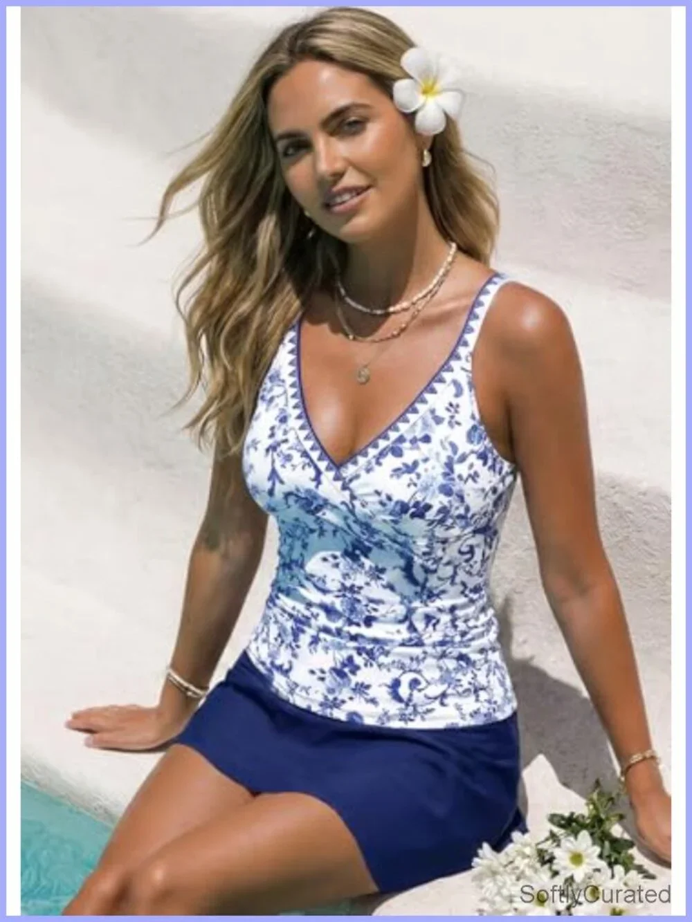 Tankini Swimsuit Two Piece Tummy Control Bathing Suit with Skirt V-Neck